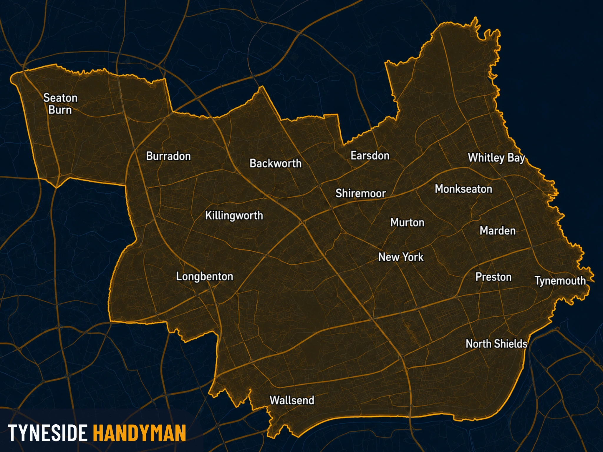 Map showing the North Tyneside service area served by Tyneside Handyman.