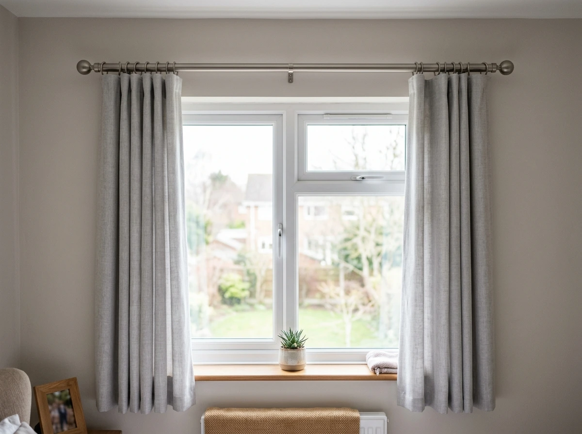 Curtain pole fitted above a window